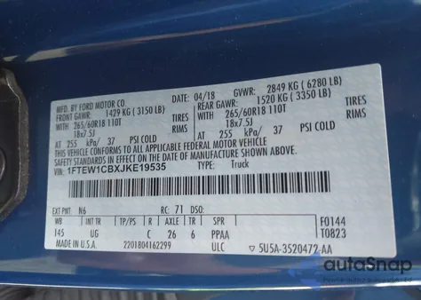 2018 Ford F-150 Xlt из США, поврежденный, VIN 1FTEW1CBXJKE19535